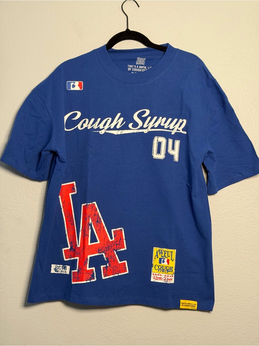 LA Dodgers That’s a Awful Lot of Cough Syrup Graphic Short Sleeve Tee - Large